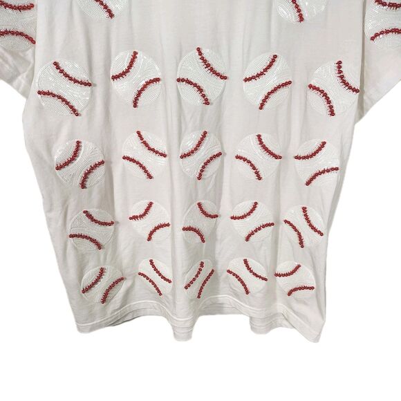 Queen of Sparkles Home Run Baseball Sequin Tee White Top Women’s Size L - Picture 4 of 9